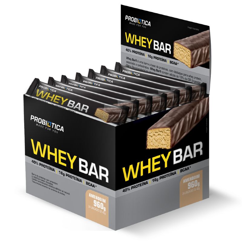 Display Whey Bar 24 Unidades, sabor amendoim, Probiotica. Imagem retirada do site da Probiótica.