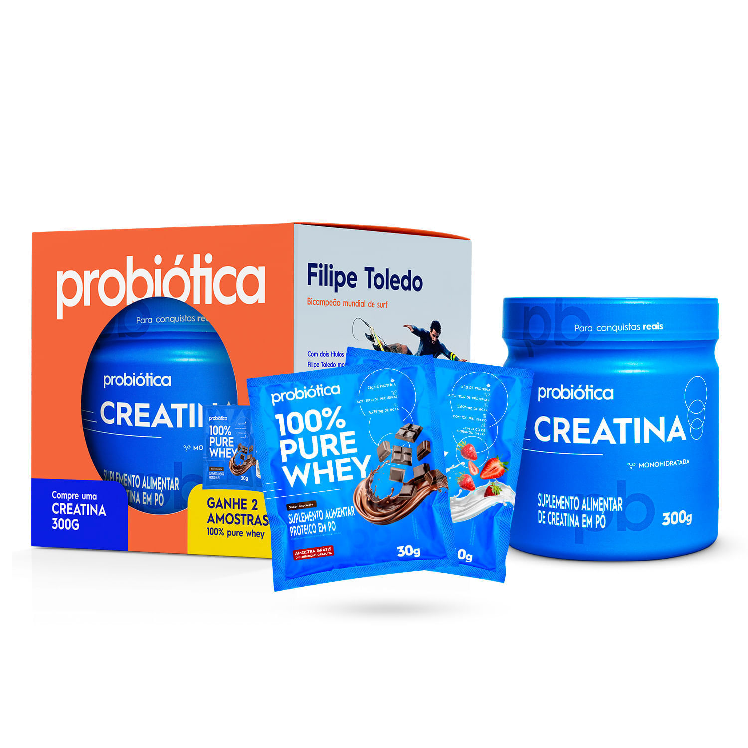 kit-creatina-300g---2-amostras-gratis-de-100--pure-whey